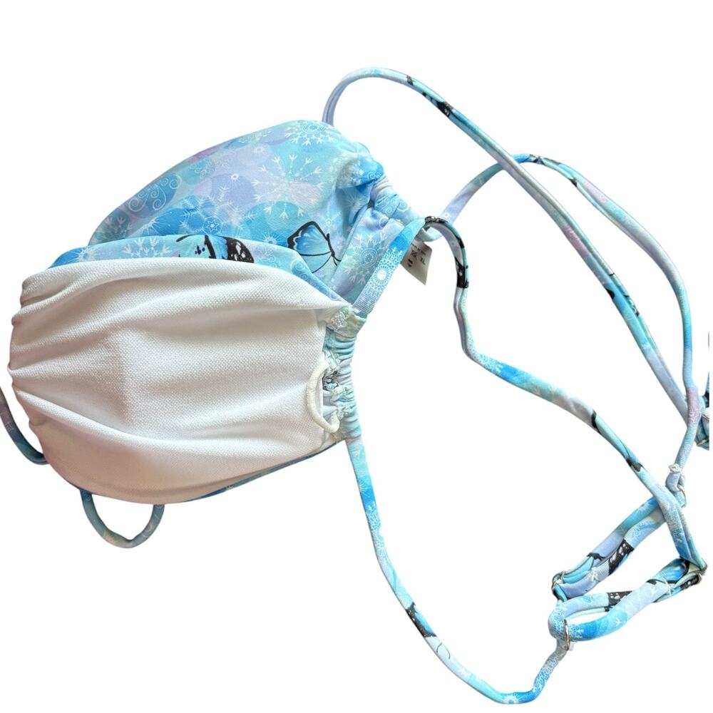 Oh Polly Y2K Blue Pastel Tie-Dye Butterfly Ruched String Mini Thong Bikini Set - Picture 7 of 9